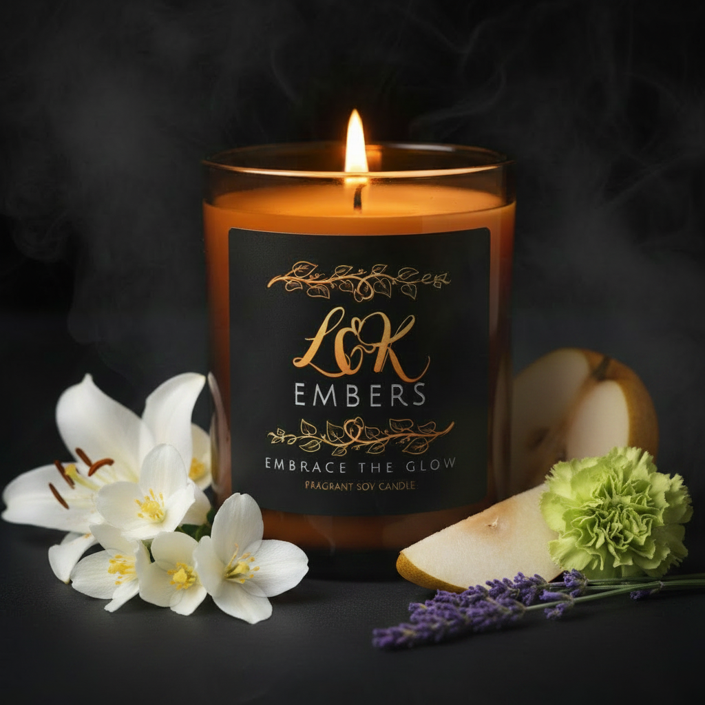 Asian Pear & Lily soy candle by L&K Embers